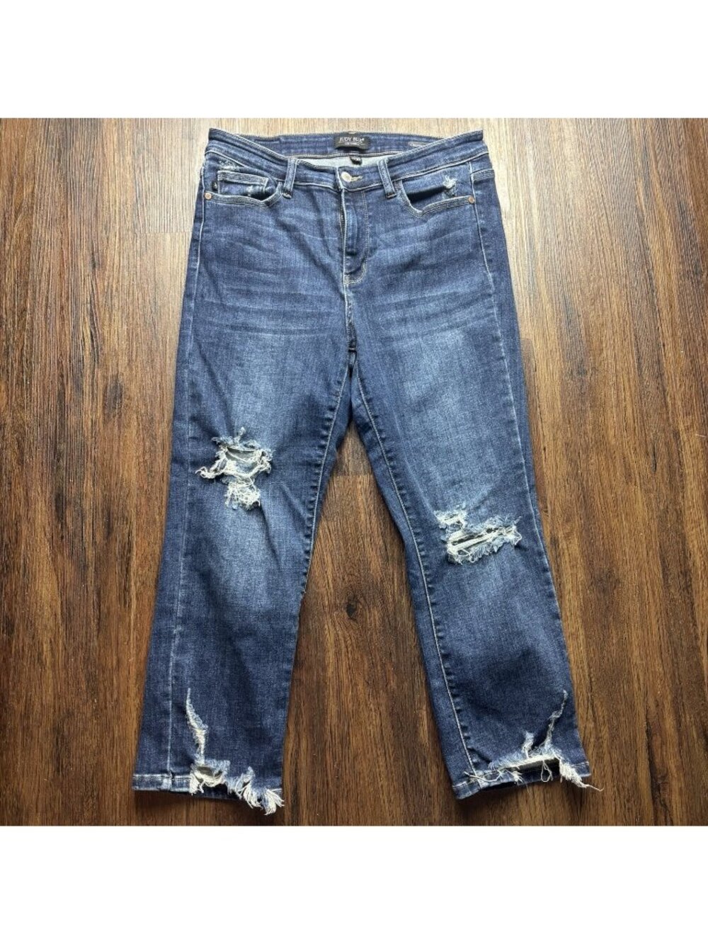 Judy Blue Straight Cropped Fit Jeans Distressed Dark Wash Women’s Size 11/30